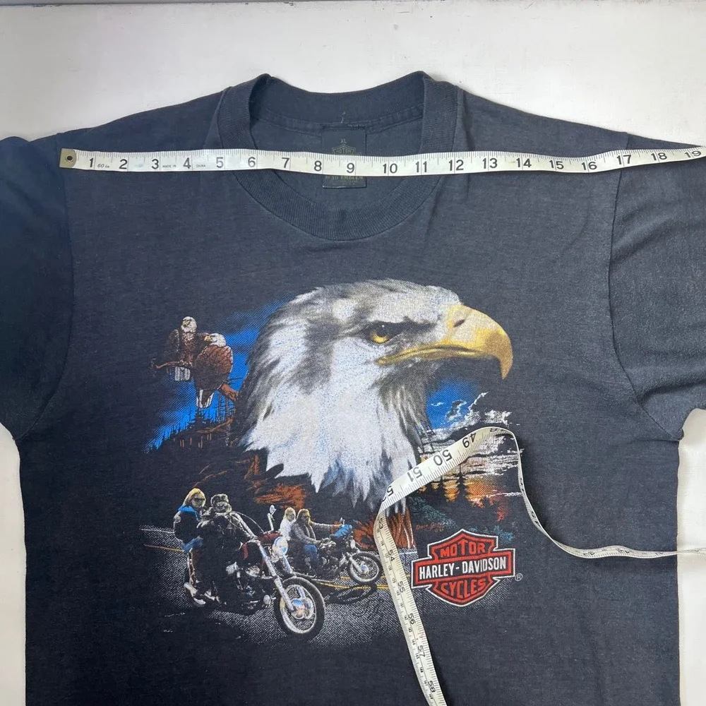 Vtg 1989 Harley Davidson 3D Emblem Eagle Biker T-Shirt XL Black Single Stitch